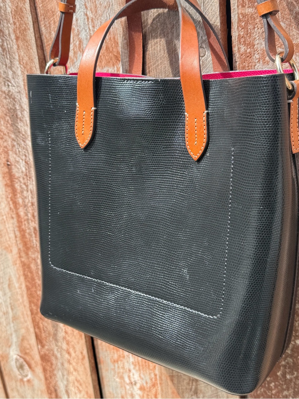 Dooney & Bourke Black Leather Messenger Tote with Brown Accents - Picture 4 of 4